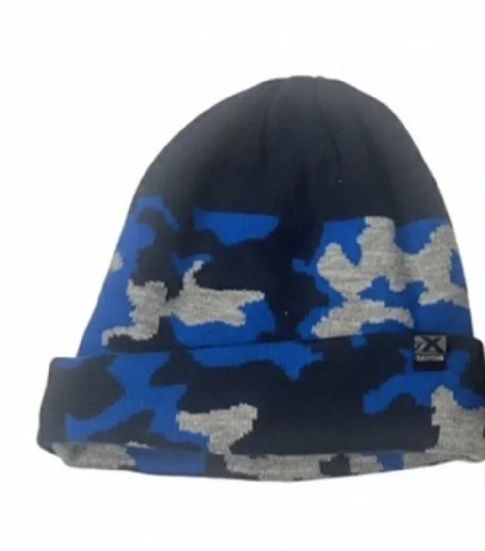 NWT ZeroXposure Boys Navy Blue Gray Camo Camouflage Beanie Hat Youth Size L/XL